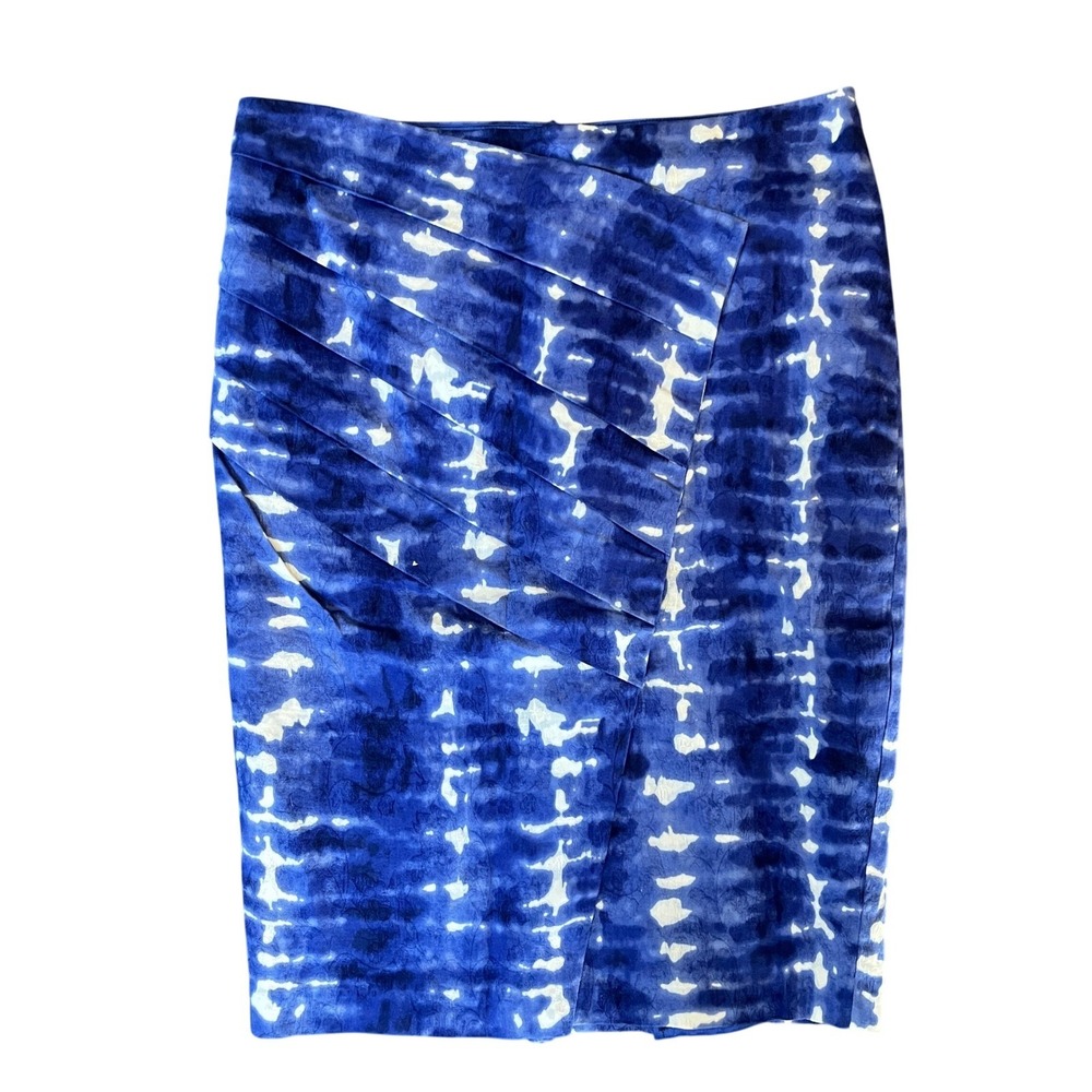 Anthropologie Eva Franco Blue White Tie Dye Pleated Pencil Skirt Womens Size 8 - Picture 2 of 8